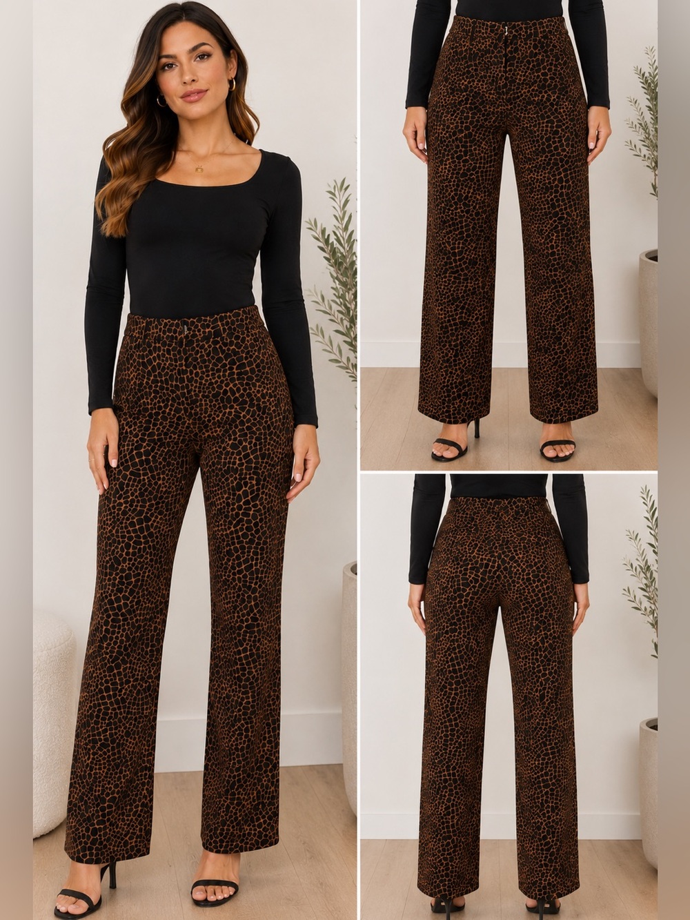 Vintage Moda International Pants Wide-Leg Velvet Leopard Print Pants 🐆